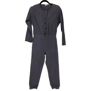 Pietsie Jumpsuit Womens Size Small Cargo Blue Long Sleeve Button Front Cotton